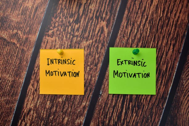 Two sticky notes. One says intrinsic motivation, the other says extrinsic motivation.
